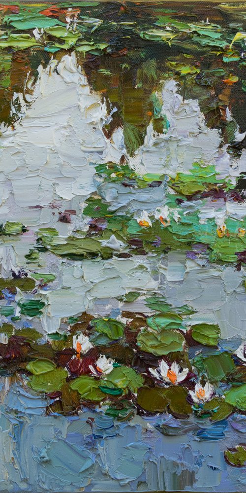 Water Lilies - Impasto Original Oil painting by Anastasiia Valiulina