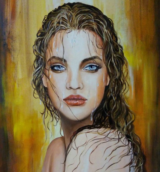The sea in the eyes - portrait - woman - original painting