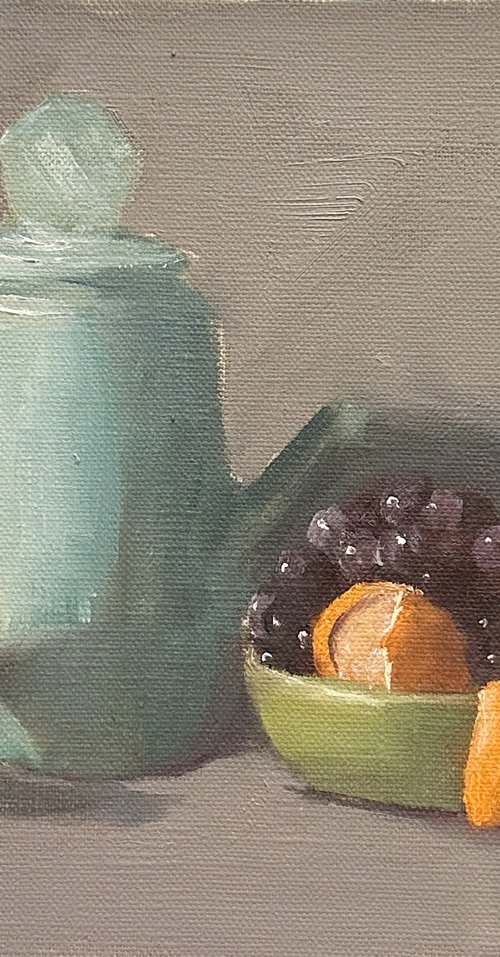 Tea Pot with Oranges and Grapes by Elizabeth B. Tucker