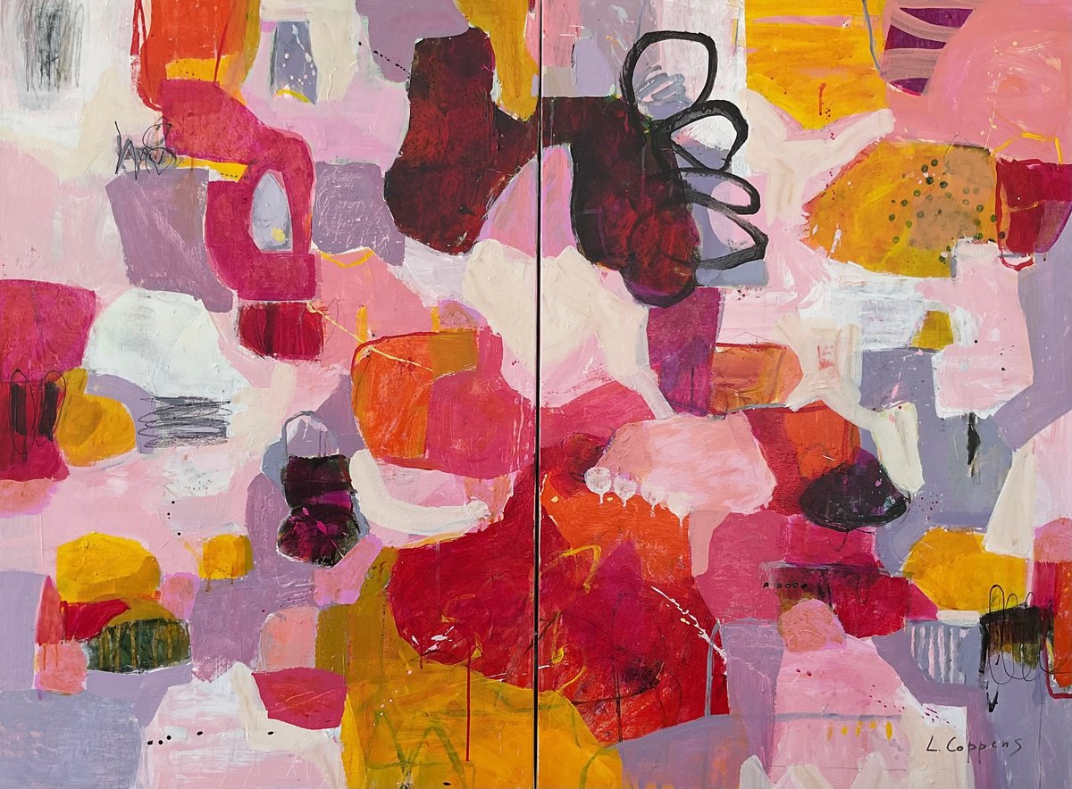 Expressive Abstract Acrylic Painting By Linda Coppens, 63 X 47", Traces Of A Sunlit Hush, Original Artwork