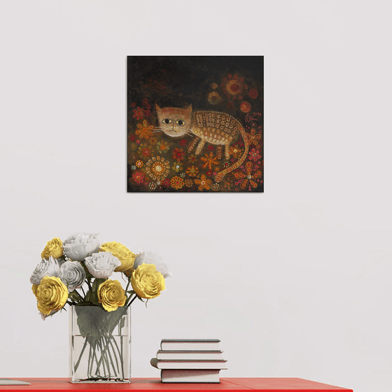 Felis Catus Botanicus III. - Cat in the Garden acrylic painting