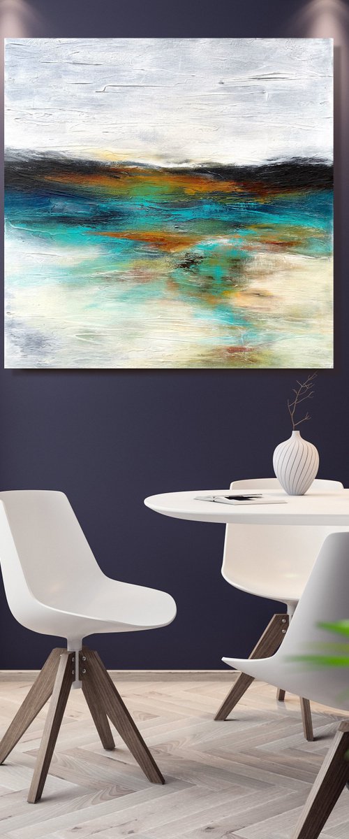 Chasing the Sun - TEXTURED ABSTRACT ART – MODERN LANDSCAPE PAINTING. READY TO HANG! by Julijana Ravbar
