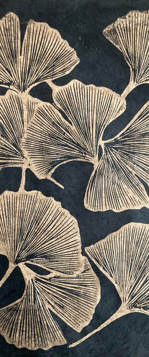 Ginkgo Leaves Woodblock Print by Amy Cundall