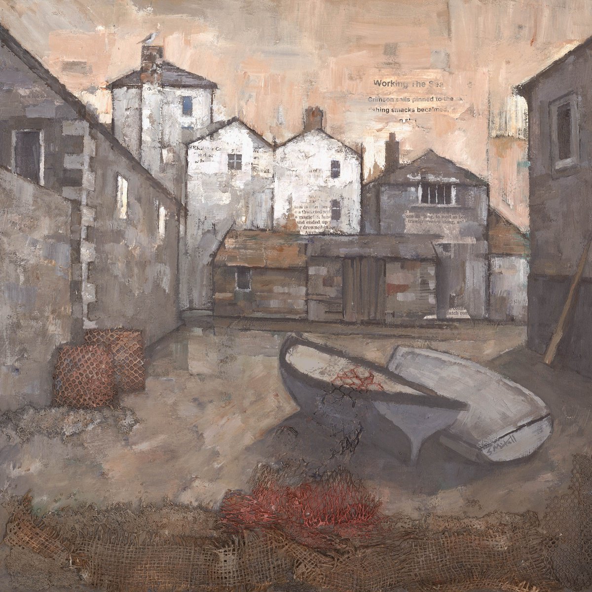 Geometric Landscape Painting By Steve Mitchell, 22 X 22", Portloe, Original Artwork