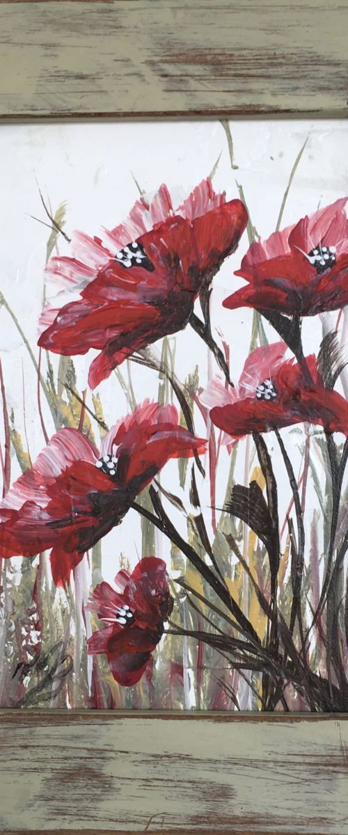 Red Poppies in a frame Nr 1 by Marja Brown