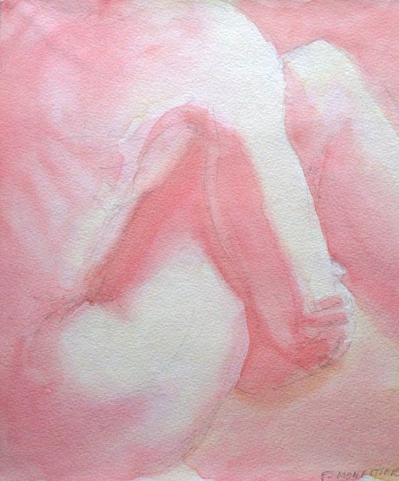 Nude in pink - small size 24X29 cm - watercolor