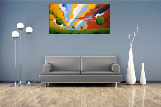 This Green and Pleasant Land landscape countryside original colourful sky abstract painting art canvas