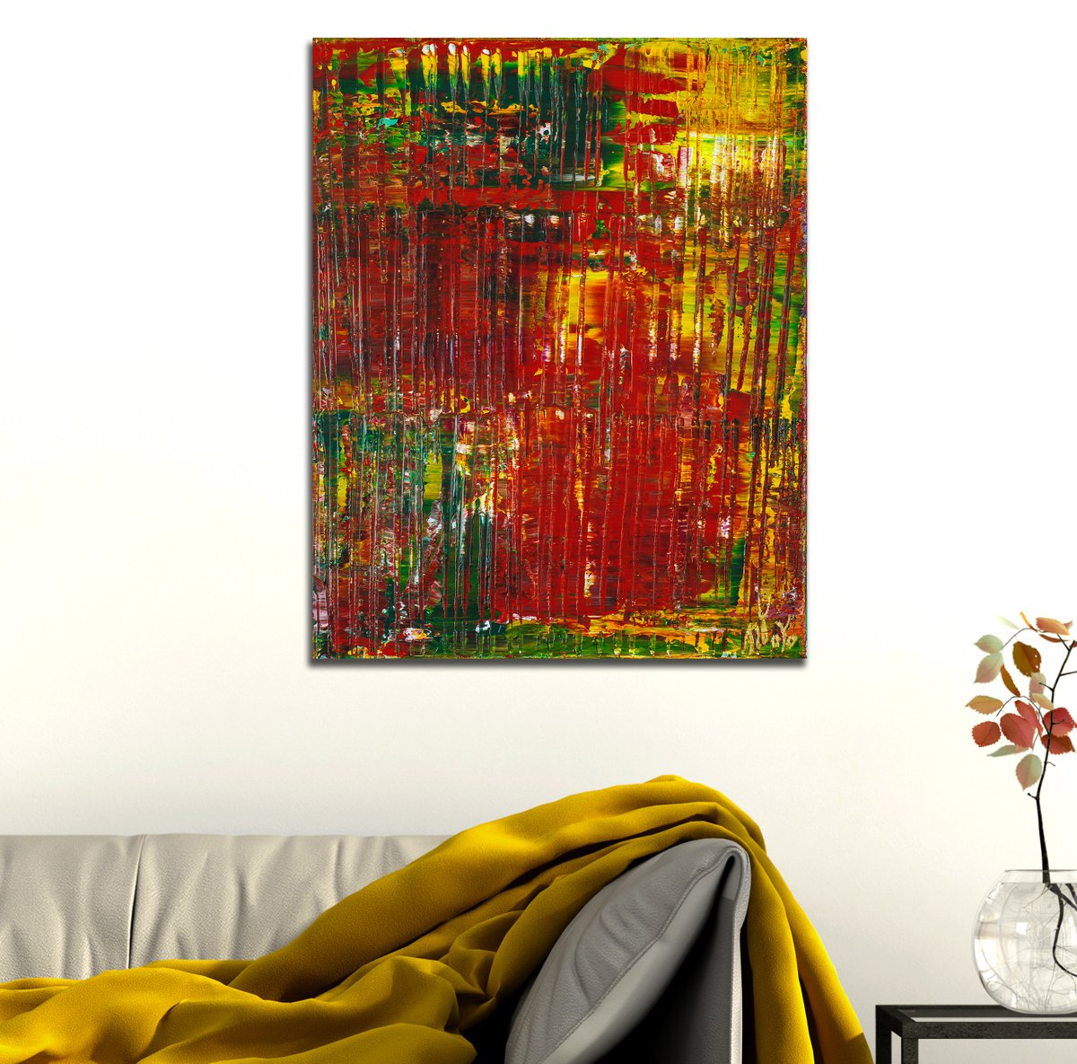 Abstract Acrylic Painting By Nestor Toro, 16 X 20", Red Valley 2 (Heat Wave), Original Artwork