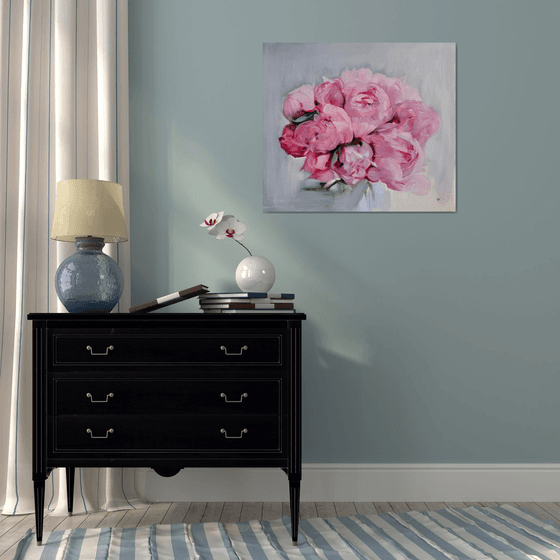 Peony bouquet painting large oil painting floral 27x31inch