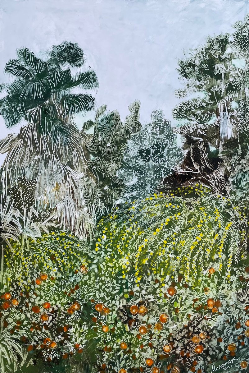 Naive Landscape Oil Painting By Maija Nochevnaya, 14 X 20", Vacation In Spain 02, Original Artwork