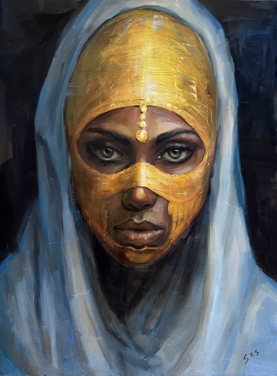 Photorealistic Portrait Oil Painting By Liubou Sas, 24 X 31", Desert Queen, Original Artwork
