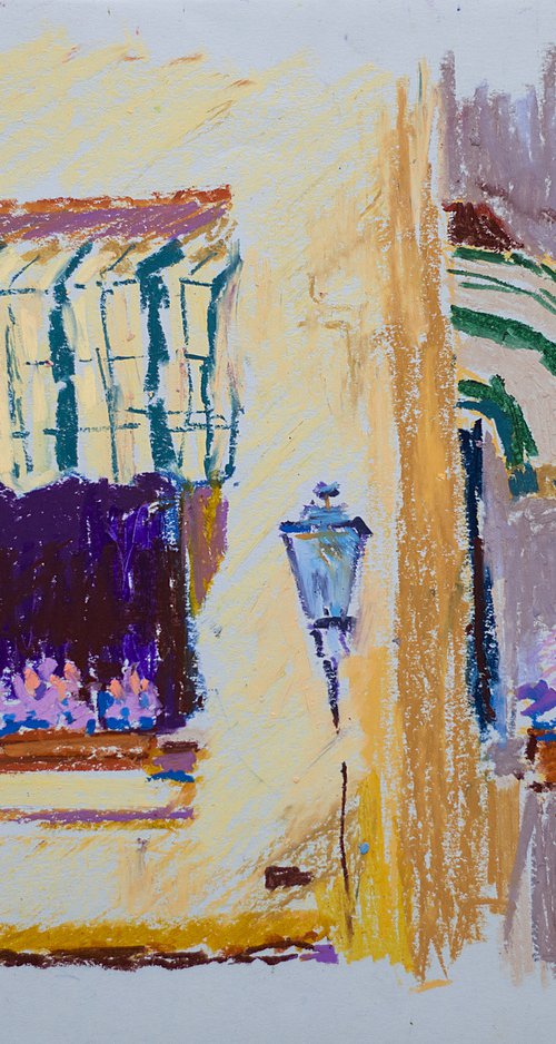 Italian window. Oil pastel painting. Small cute detail home interior colorful provence gift idea by Sasha Romm