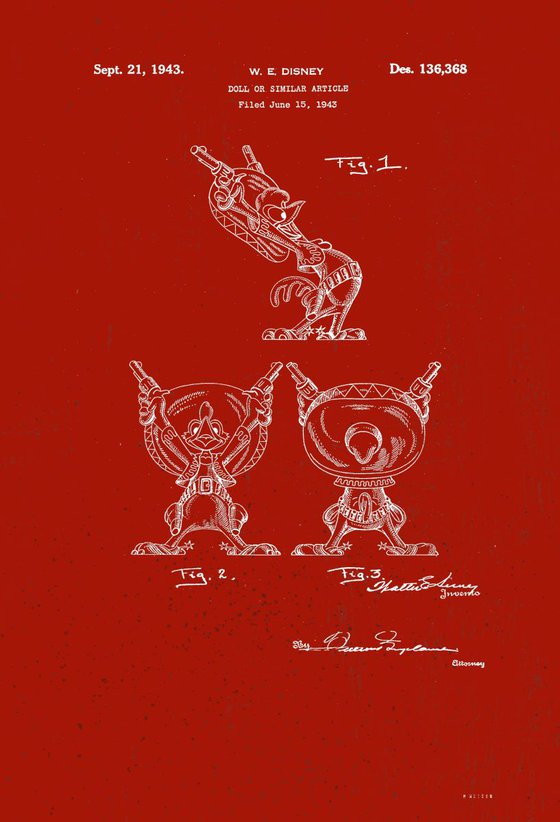 Disney Rooster character patent - Burgundy - circa 1943