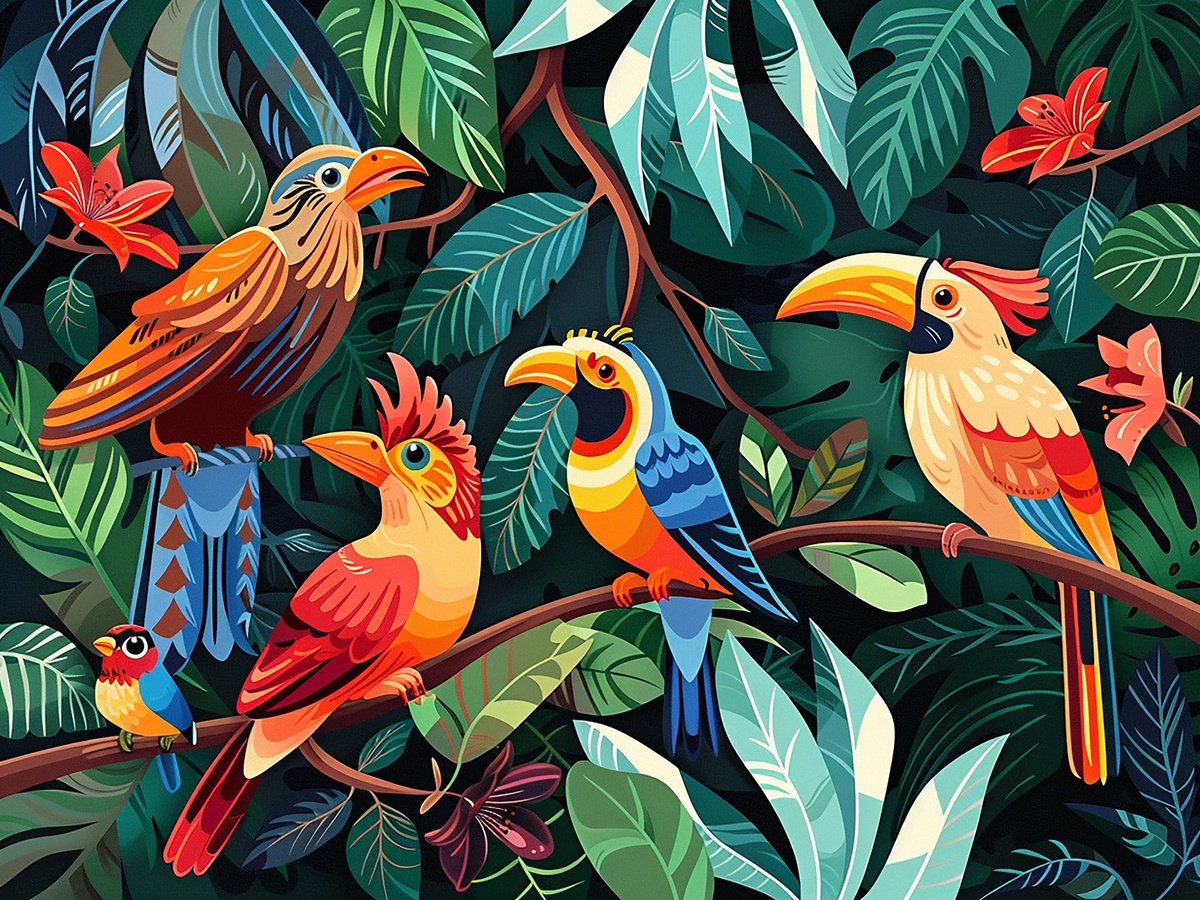 Urban And Pop Acrylic Painting , Fantastic Tropical Birds By Kosta Morr, 31 X 24, Artwork For Sale On Artfinder