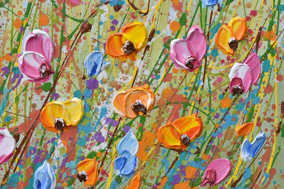 Spring meadow - wildflower landscape painting