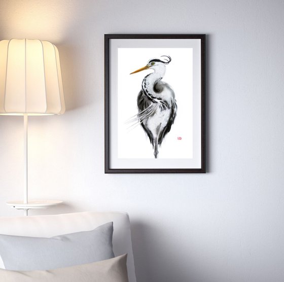 Grey heron - Great Blue Heron - bird painting -  heron - watercolour painting