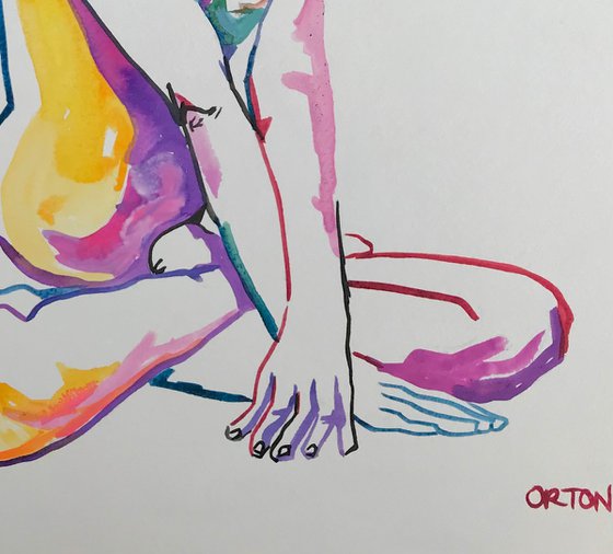 Female Nude Art Original Painting Drawing Charcoal Water Colour Nude