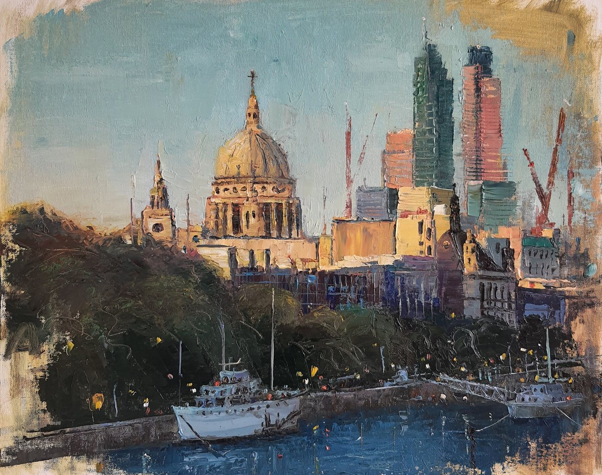 Impressionistic Cityscapes Oil Painting By Roberto Ponte, 20 X 16", London St Paul