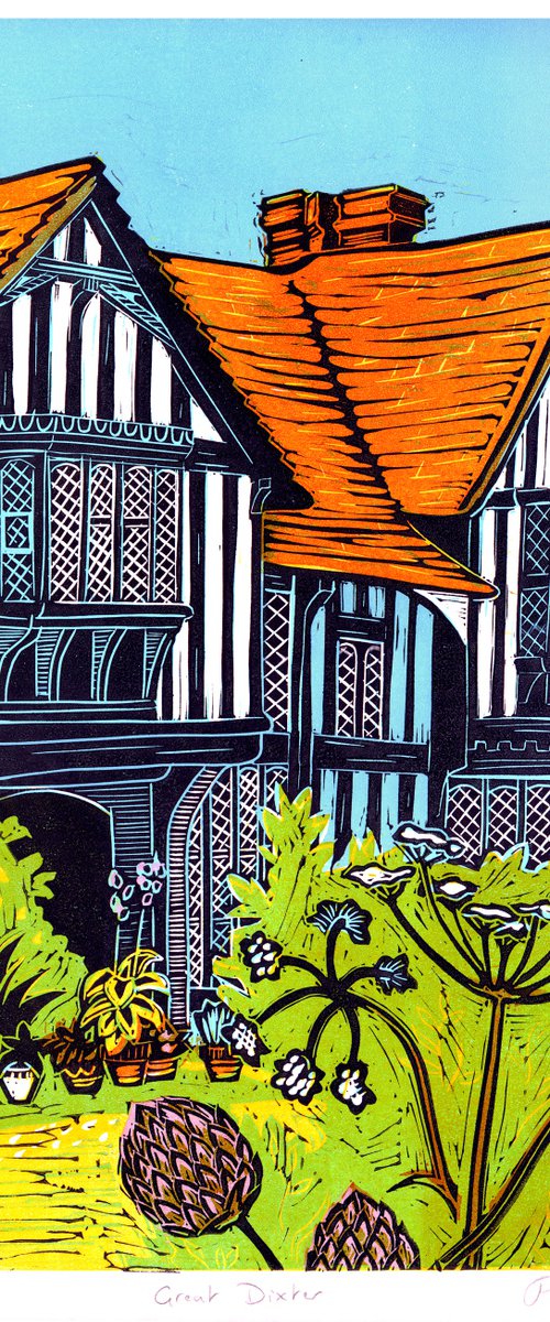 Great Dixter, East Sussex. Limited Edition large linocut by Fiona Horan