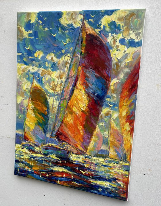 "Sailboats at Sea"
