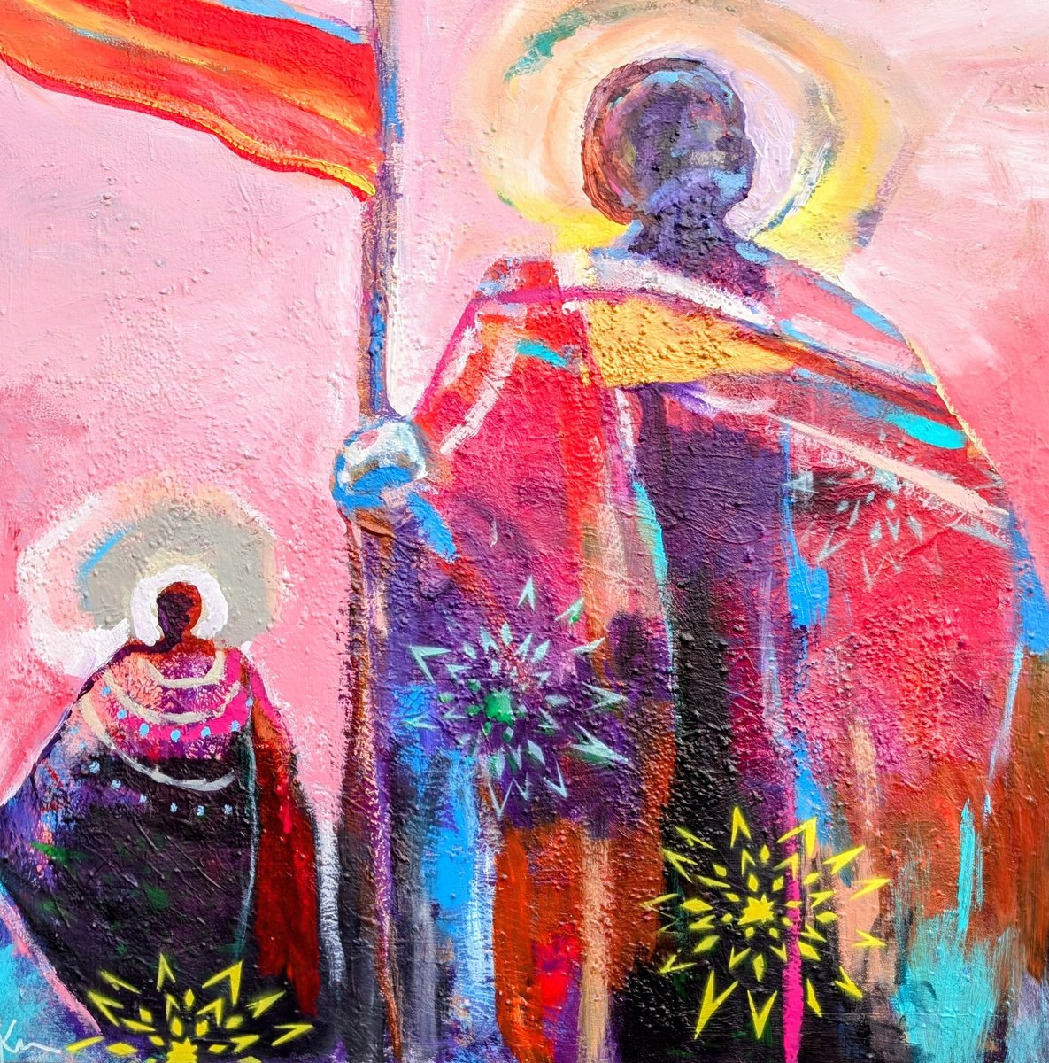 Abstract Portrait Acrylic Painting By Kerri Mccabe, 30 X 30", Calling In The Goddess., Original Artwork