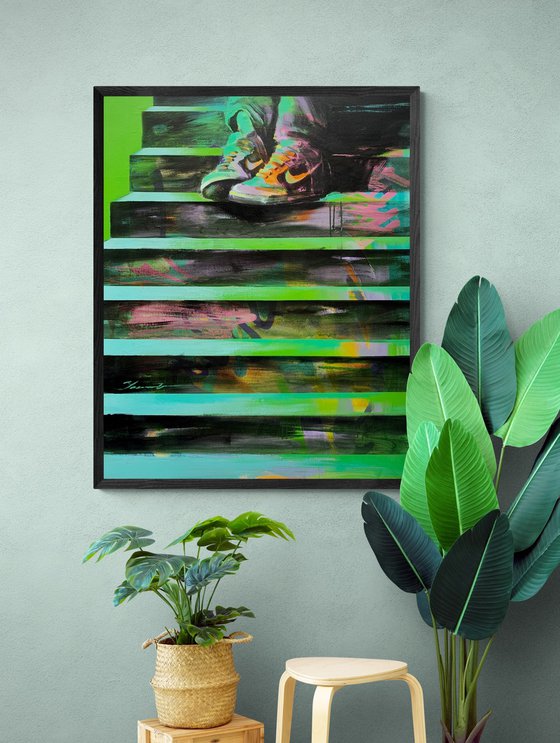 Big XL painting - "Green sneakers" - Pop Art - Urban Art - Street art