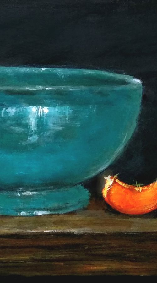 Blue glass bowl by Vishalandra Dakur