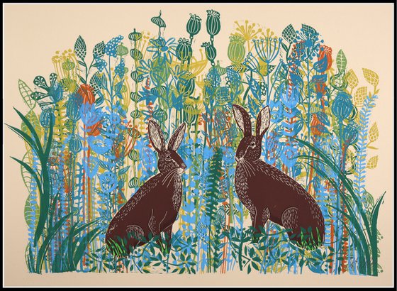 Hares in Meadow