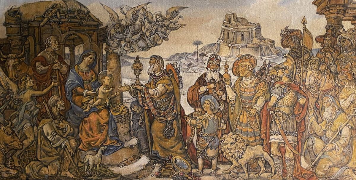 Surrealistic Oil Painting , Adoration Of The Magi By Oleg And Alexander Litvinov, 34 X 18, Artwork For Sale On Artfinder