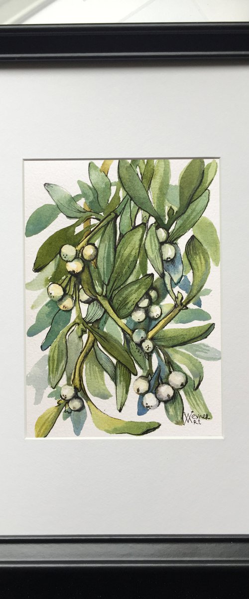 Mistletoe. Christmas decor. Christmas painting. by Natalia Veyner