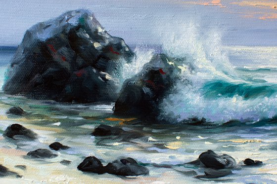 ON THE BEACH by Yaroslav Sobol (Modern Impressionistic Seascape Oil painting Romantic Sea Landscape Water Ocean Beach scene Gift Home Decor Wall art)