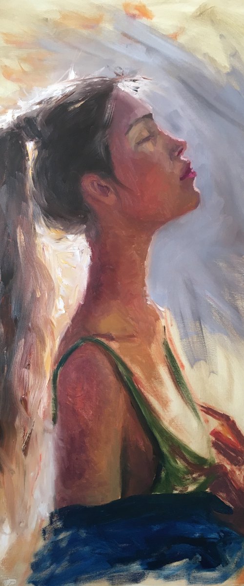 Model painting, Girl portrait, Realism art, oil on canvas by Leo Khomich