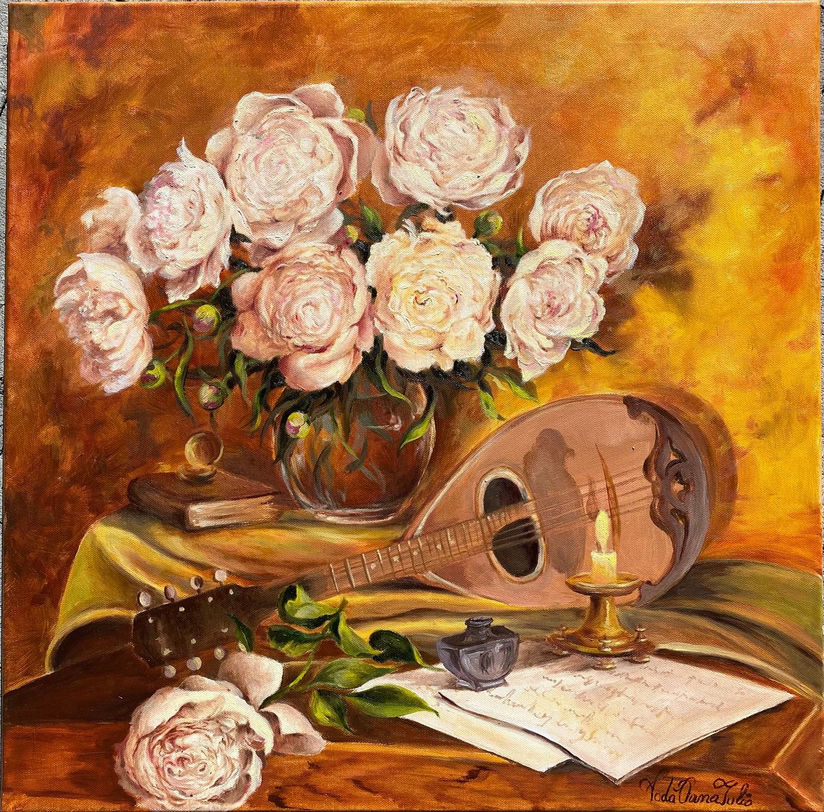 Photorealistic Still Life Oil Painting By Oana Voda, 24 X 24", Warm Harmony, Original Artwork