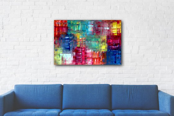 "Shape Up" - FREE SHIPPING to the USA - Original PMS Geometrical Abstract Oil Painting On Canvas - 36" x 24"