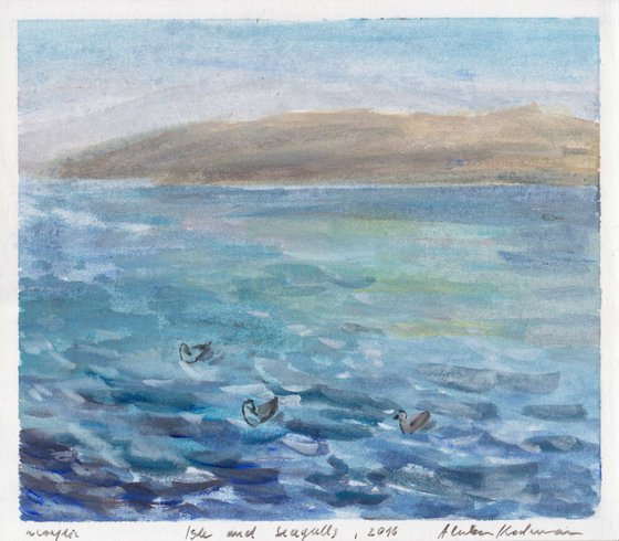 Isle and Seagulls, August 2016, acrylic on paper, 20,9 x 23,8 cm