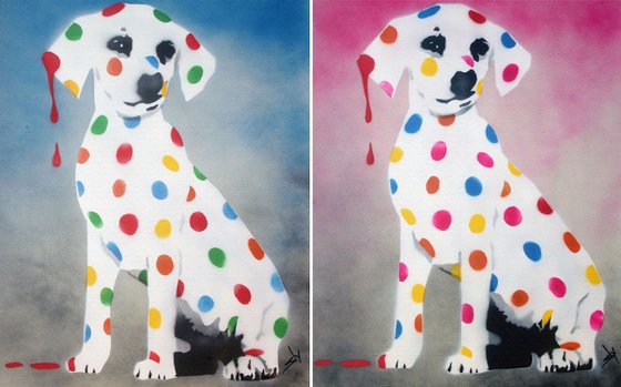 His & her Damien's dotty, spotty, puppy dawgs (on Urboxes) +FREE poem.