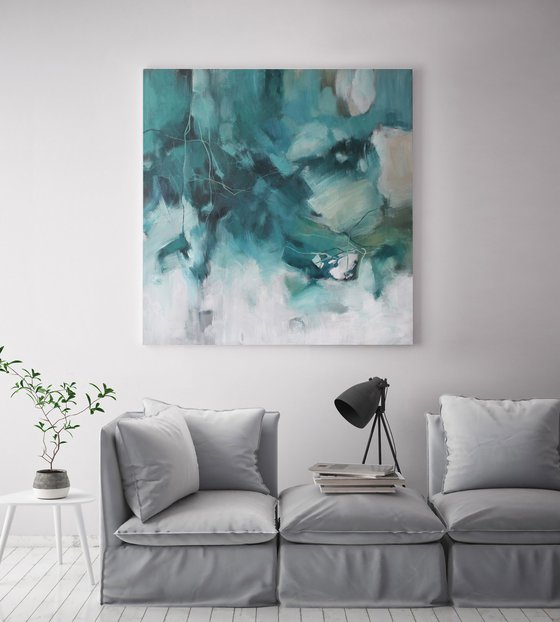 "Mint" Turquoise abstract acrylic art