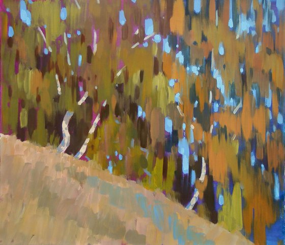 Autumn birches. Reflection in the river, 80x70 cm