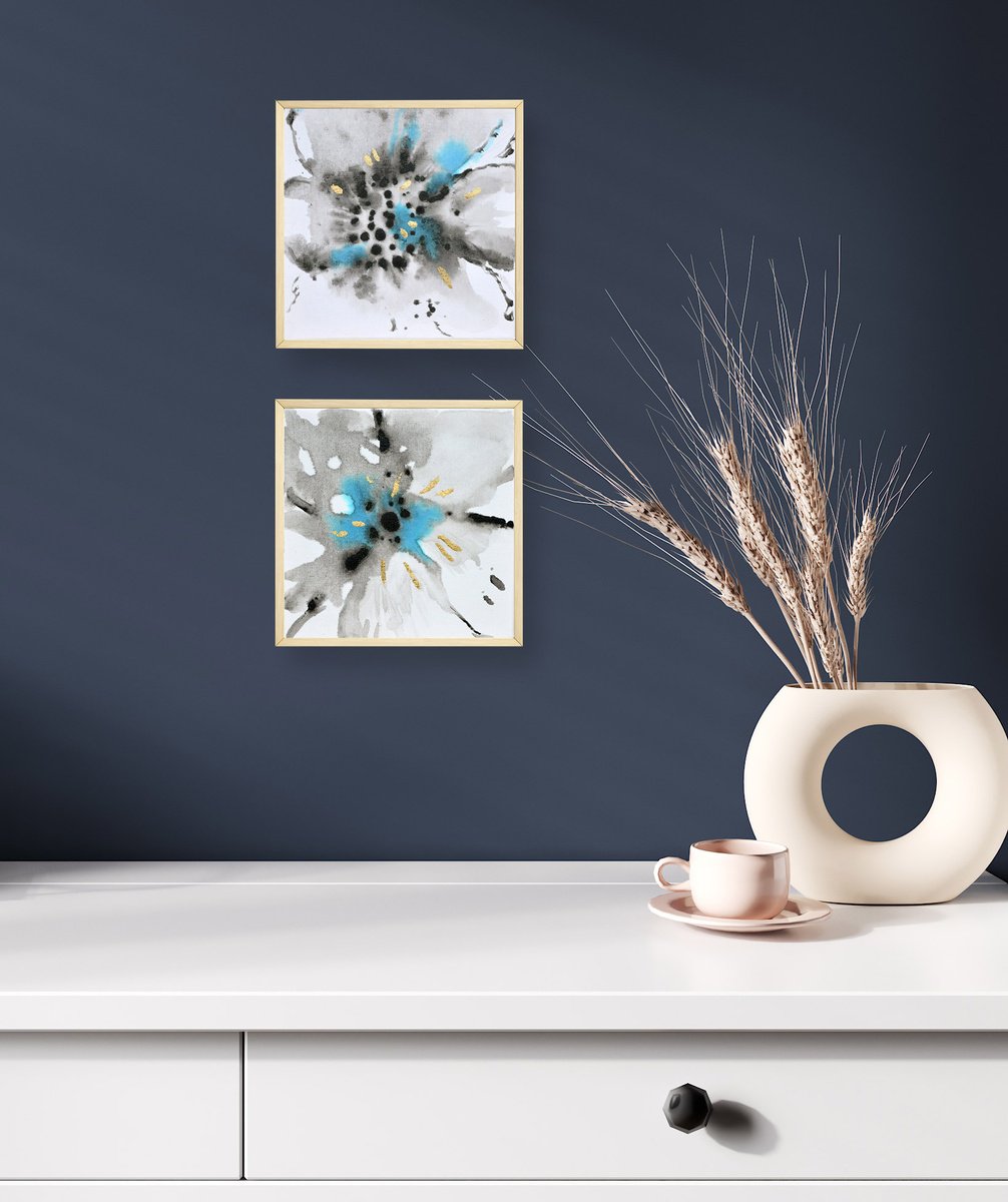 Abstract Botanical Watercolour By Milena Gaytandzhieva, 9 X 9", Abstract Flowers, Original Artwork