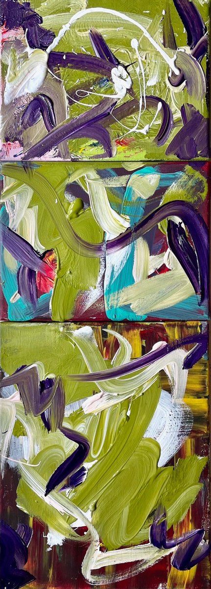Expressive Abstract Acrylic Painting By Christel Haag, 9 X 26, In The Mood For Floating, Original Artwork