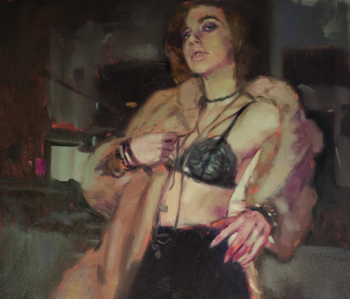 Impressionistic Portrait Oil Painting By Vygandas Doveika, 28 X 24", At The Bar Iii, Original Artwork