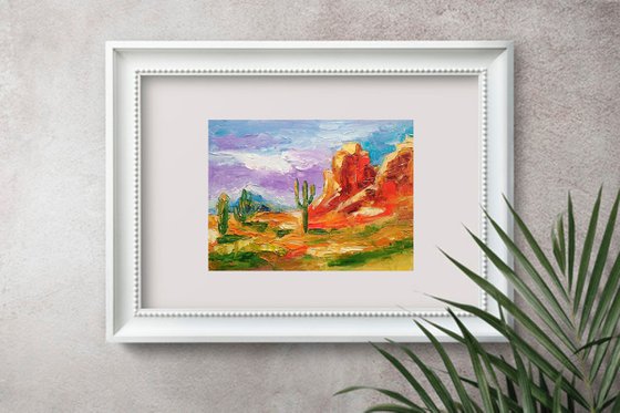 Arizona Painting Desert Landscape Original Art Saguaro Cactus Artwork Sonora Wall Art