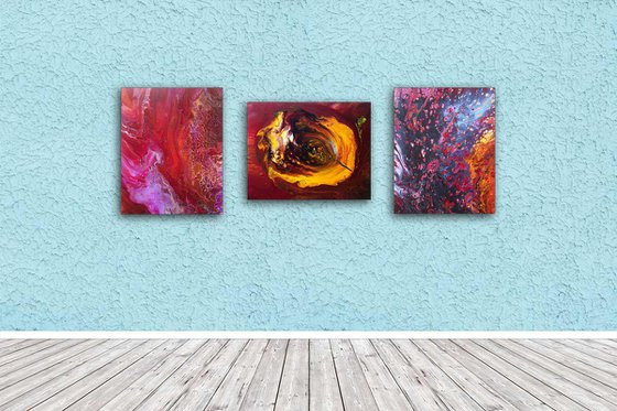 "Birth Of Consciousness Series" - FREE USA SHIPPING - Original Triptych, Abstract PMS Acrylic Paintings Series - 52" x 20"