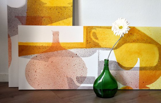 DIPTYCH Abstract stillife Yellow to Red, 1 and 2