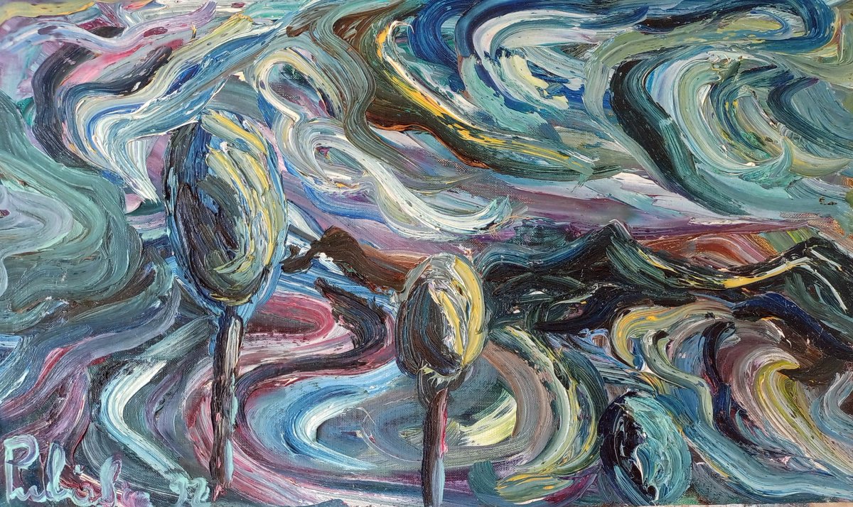 Impressionistic Landscape Oil Painting By Antonino Puliafico, 20 X 12, Il Sonno, Original Artwork