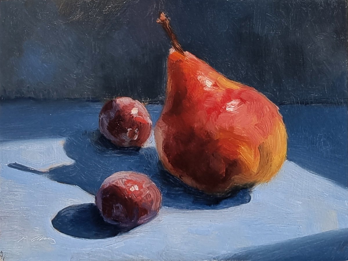 Pear and Two Plums by Pascal Giroud