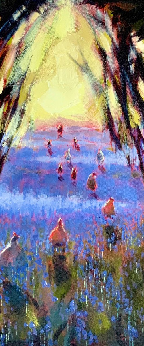 Hens In The Bluebell Woods by Lisa Timmerman