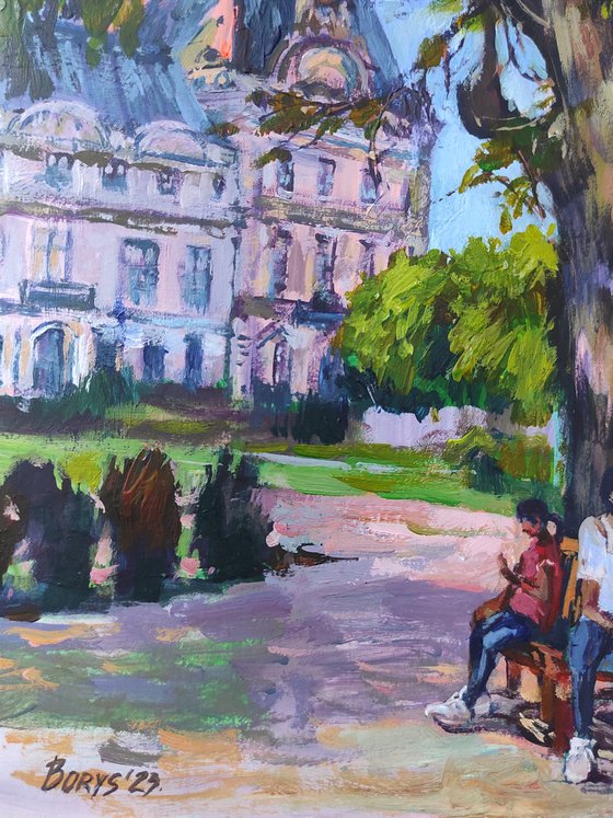 Women's conversation in a French park in Paris