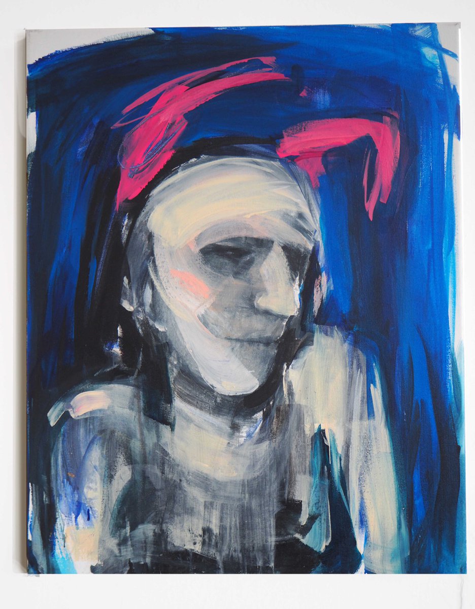 Expressive Portrait Acrylic Painting By Cynthia Gregorova, 24 X 30, Thoughs (The Shapes), Original Artwork