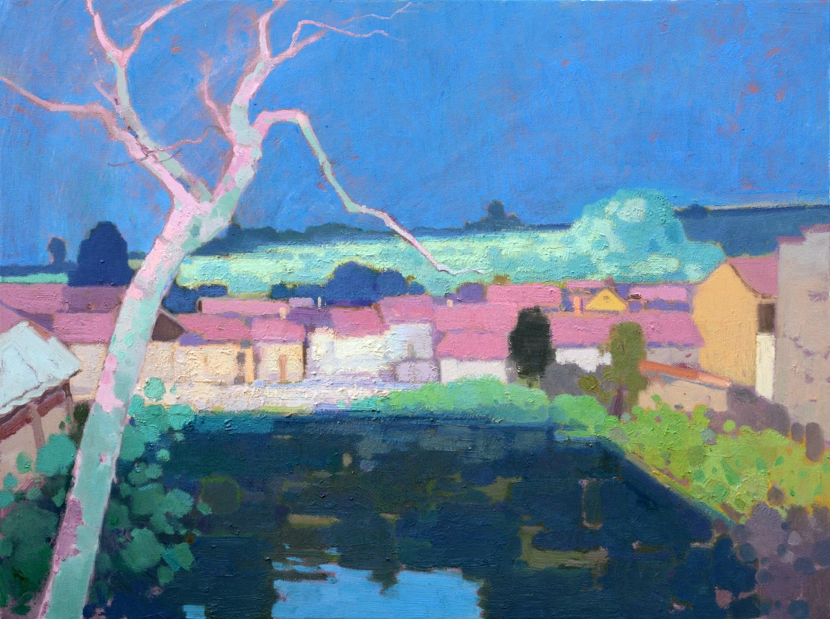 Impressionistic Landscape Oil Painting By Jianzhe Chon, 31 X 24, Landscape Oil Painting:chinese Rural Village 132, Artfinder